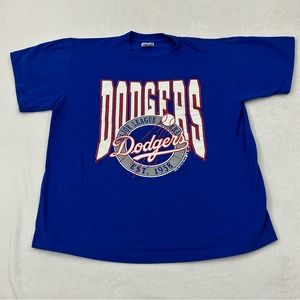 Vintage 1990 Trench Ultra Los Angeles LA Dodgers Blue Single Stitch Shirt Men XL
